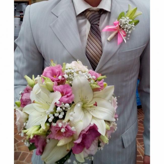Свадебный букет и бутоньерка «Дуэт»