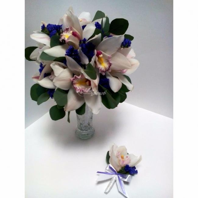 Букет и бутоньерка «Свадебное буйство»